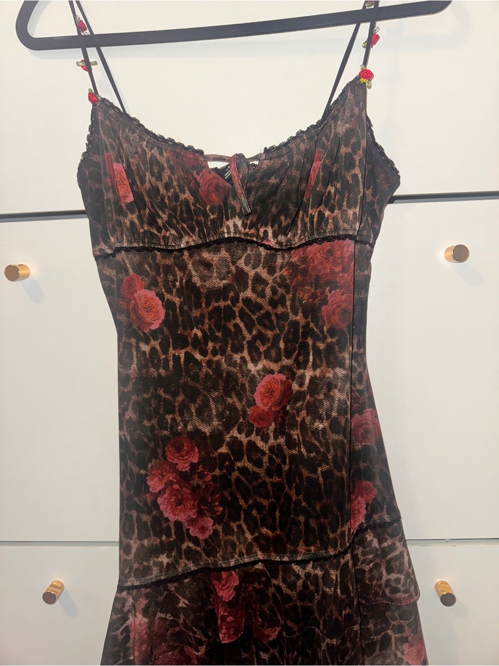Urban Outfitters Black and Red Floral Leopard Slip Dress - Picture 2 of 4